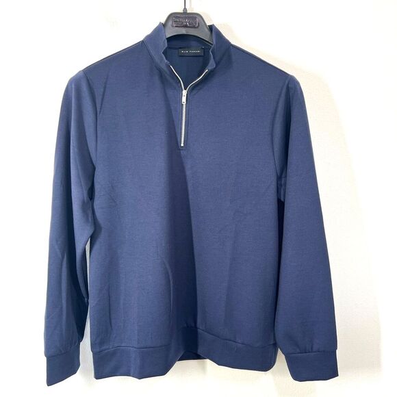 Elie Tahari Womens 1/4 Zip Pullover‎ Womens Large Navy Viscose Blend Sweatshirt - Picture 1 of 12